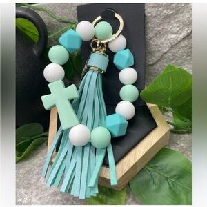 Mint Green Beaded Keychain with Tassel
